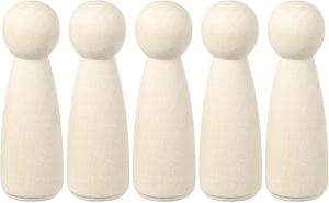 5 Pack Wood Peg, 3.5 Inch Girl-Shape Wooden Peg People, Unfinished Wooden Peg People Bodies Figures for DIY Art Craft Painting