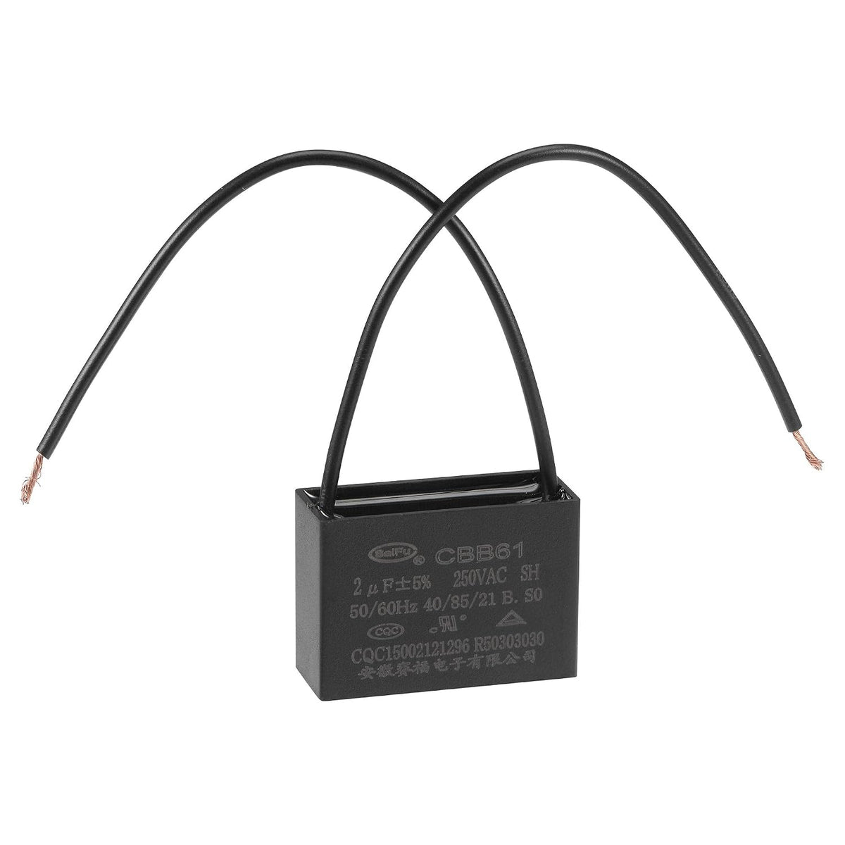Ceiling Fan Capacitor CBB61 2uF 250V AC 2 Wires Metallized Polypropylene Film Capacitor 37x26x15mm for Electric Fan Pump Motor Generator