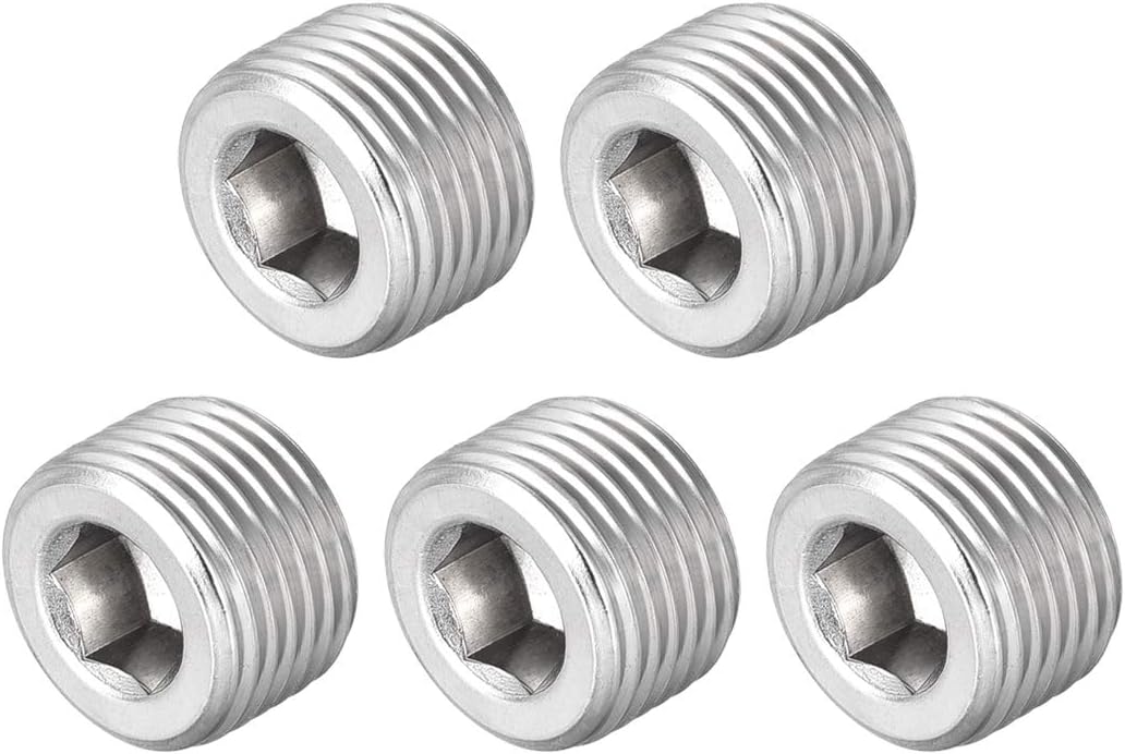 LinkMejor Hex Countersunk Plug - Stainless Steel Pipe Fitting 1/2NPT Male Thread Socket Pipe Adapter Connector 5Pcs