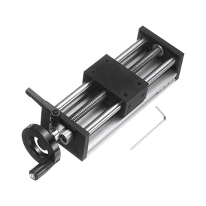 200mm Effective Stroke Length Manual Sliding Table, Double Optical Axis Slide Rail, Acme Thread TR12X7, 12mm Diameter 4mm Pitch, 1 Start, Moved 4mm/Cycle, for CNC Machine