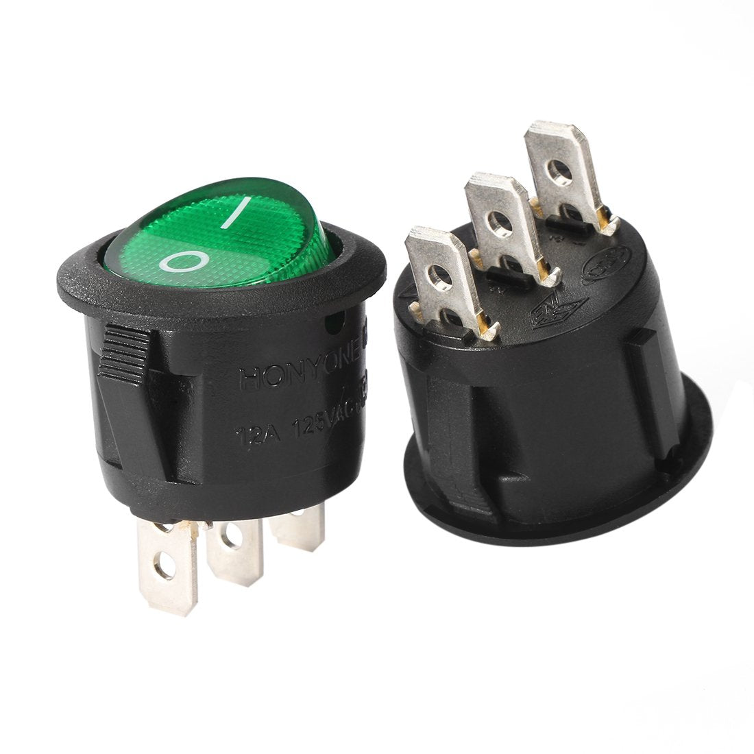 Green Lamp Illuminated 3 Terminal SPST 2 Position I/O On/Off Button Toggle Round Rocker Switch AC 250V/10A 125V/12A