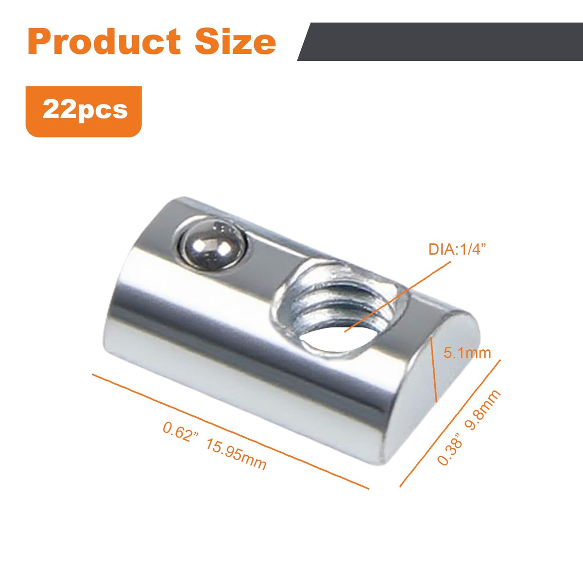 شريط حديد مسامير 1/4"-20 مع قاعدة T وصلبة، 22 pack