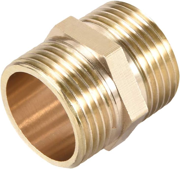 Brass Pipe Fitting Connector Straight Hex Nipple Coupler 1 x 1 G Male Thread Hose Fittings Gold Tone