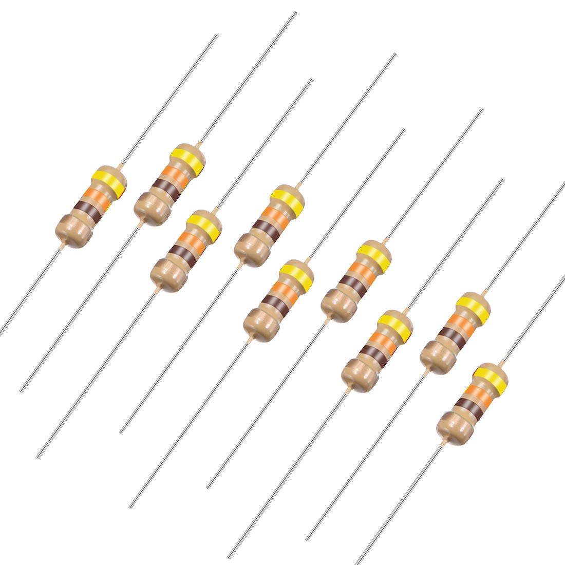 50Pcs 430 Ohm Resistor, 1/4W 5% Tolerance Carbon Film Resistors, 4 Bands for DIY Electronic Projects and Experiments
