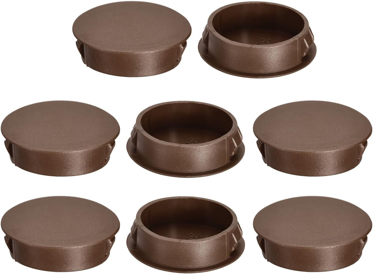 8Pcs 35mm(1-3/8") Nylon Hole Plugs, Flush Type Panel Round Snap in Fastener Knockout Locking Plugs for Furniture Insert End Caps Panels, Brown