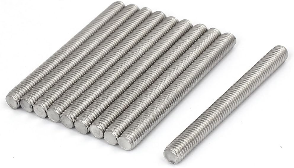 M8 x 80mm 1.25mm Pitch 304 Stainless Steel Fully Threaded Rods Bar Studs 10 Pcs