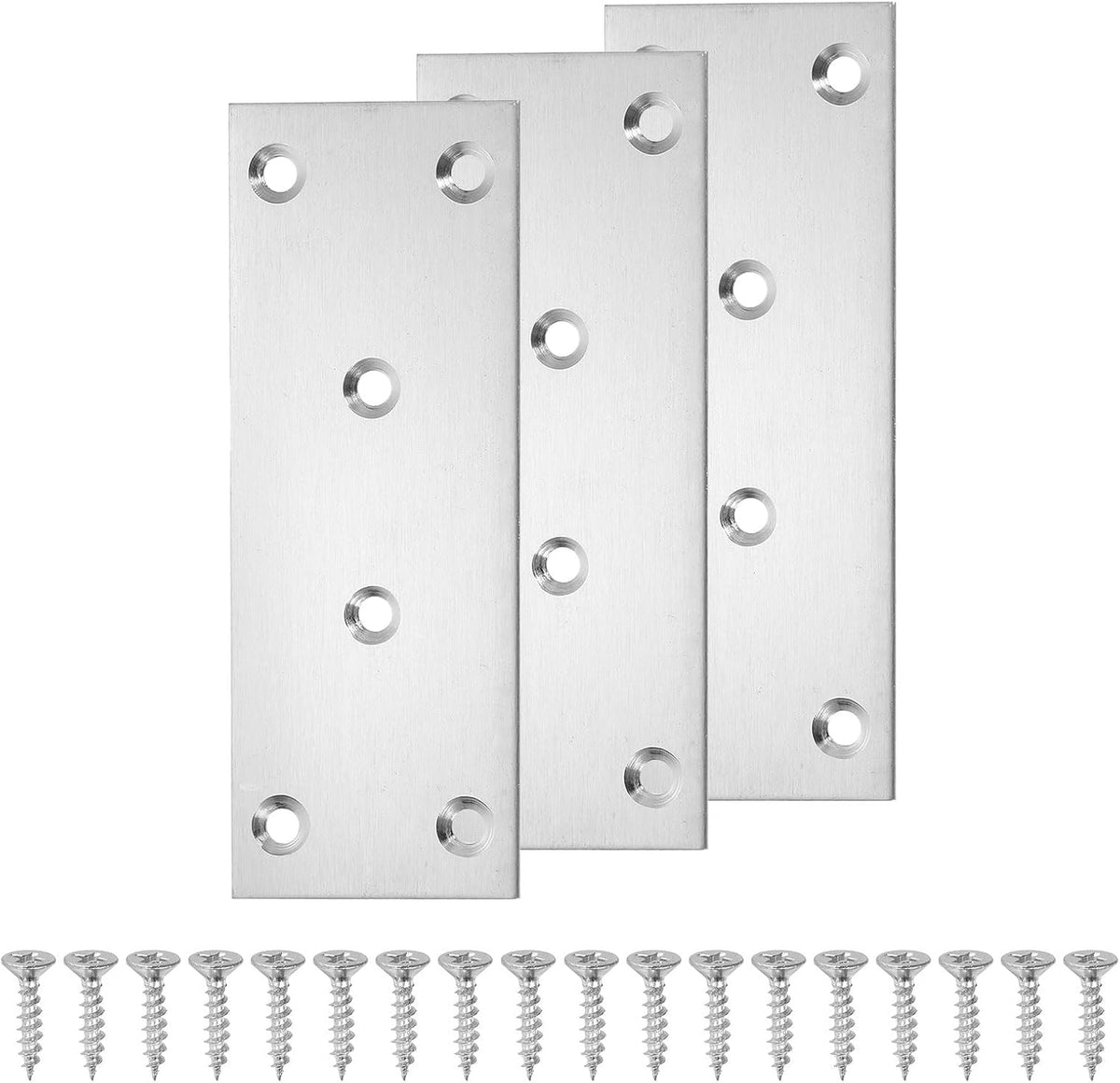 3 Set Flat Repair Plates, 1.9 x 5 Inch Stainless Steel Flat Straight Brace Bracket Mending Joining Plates with Screws for Fixing Wooden Furniture Corner, Silver