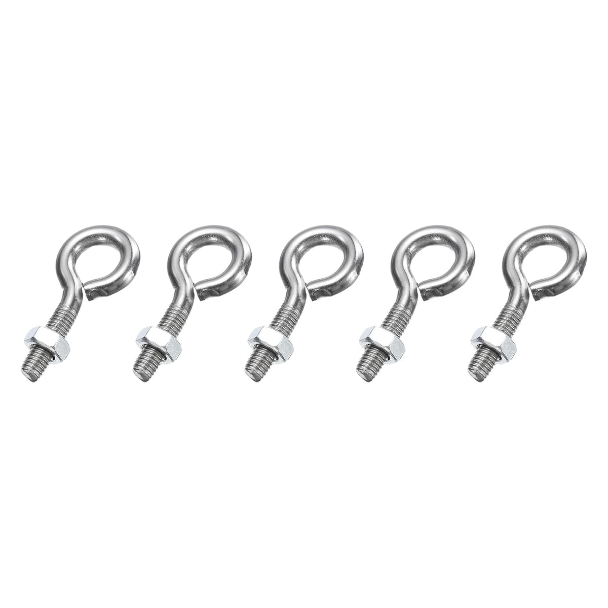 5 Pack Eye Bolts, M5 x 16mm 304 Stainless Steel Threaded Eyebolt Silver Eye Hooks with Nut for Hanging or Securing Cables
