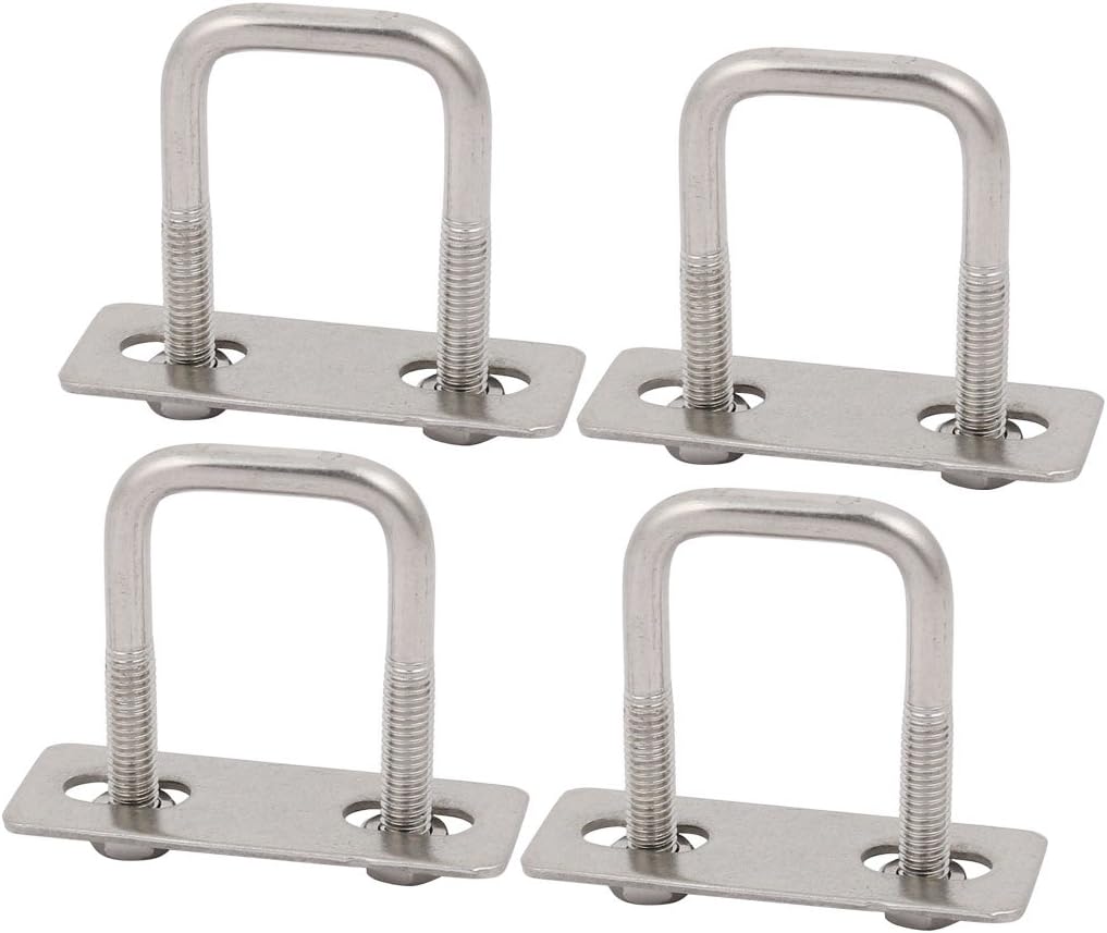 4pcs M6 25mm Inner Width 304 Stainless Steel Square U Bolt w Hex Nut Plate