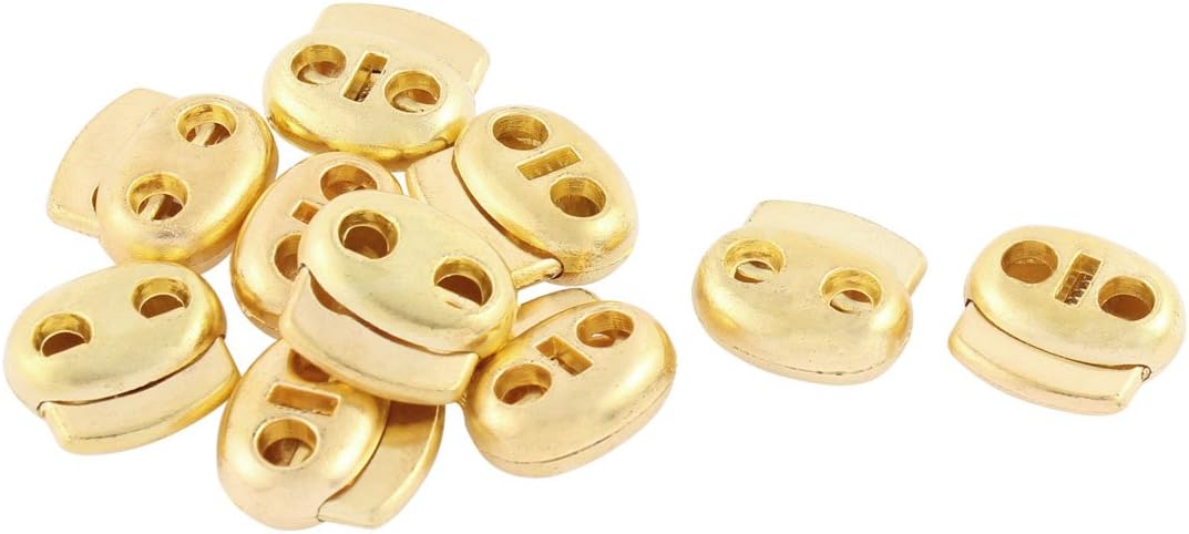 LinkMejor Dual Holes Cord Lock Stopper Toggles Spring Fastener 10 Pcs Gold Tone