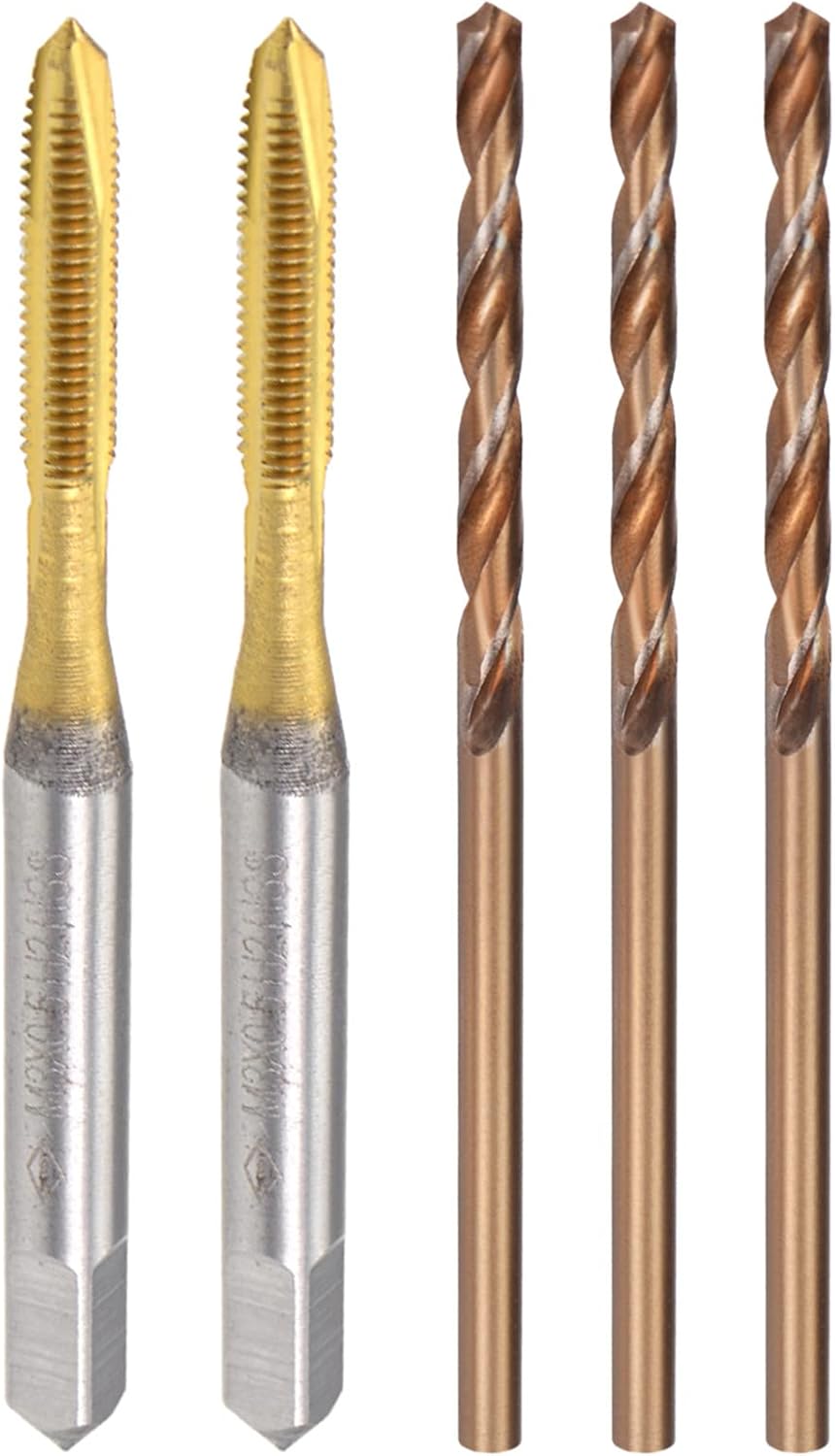 M3 x 0.5 Spiral Point Tap and 2.5mm Drill Bit Set, Metric M35 Cobalt High Speed Steel Machine Screw Thread Threading Tool 5pcs