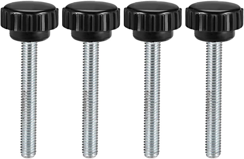 M6 x 44mm Metric Male Thread Knurled Clamping Knobs Grip Thumb Screw on Type Plastic Threaded Hand Bolt Knobs Black 4 Pcs