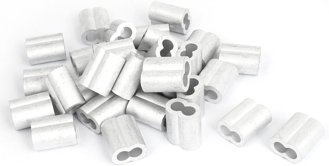 8mm 5/16-inch Double Hole Aluminum Swage Sleeve Wire Rope Clamp Clip 30pcs