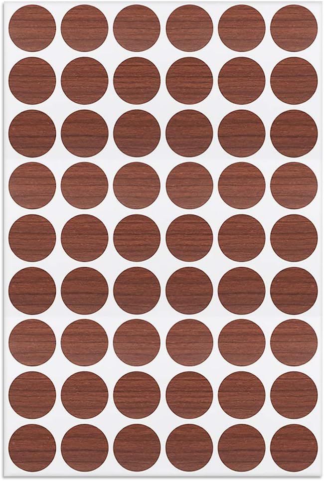 Screw Hole Covers Stickers Textured Self-Adhesive Stickers for Wood Furniture Cabinet Shelve Plate 21mm Dia 54pcs Cherry Wood