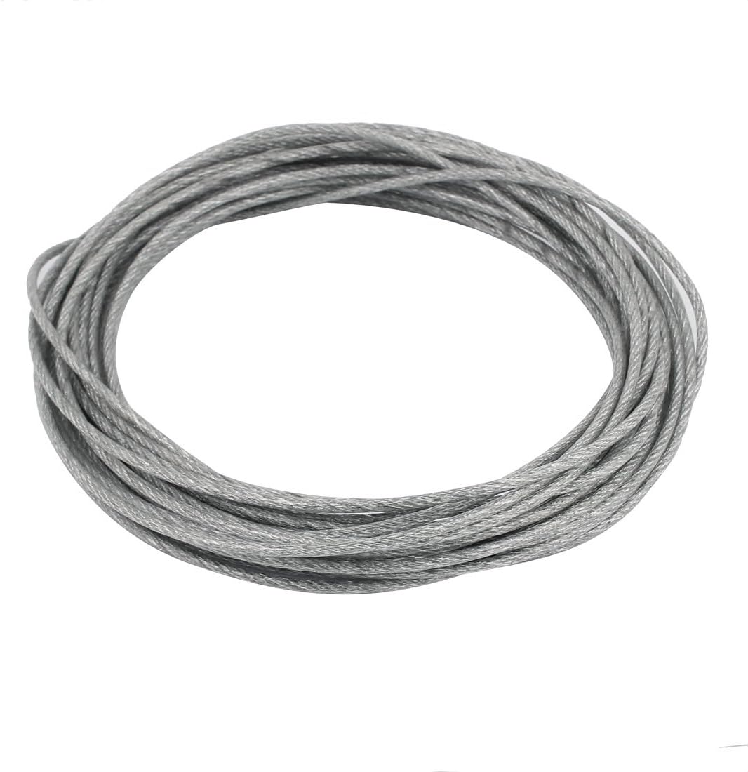 10M Length 3mm Diameter Plastic Coated Flexible Steel Wire Cable Rope Silver Tone