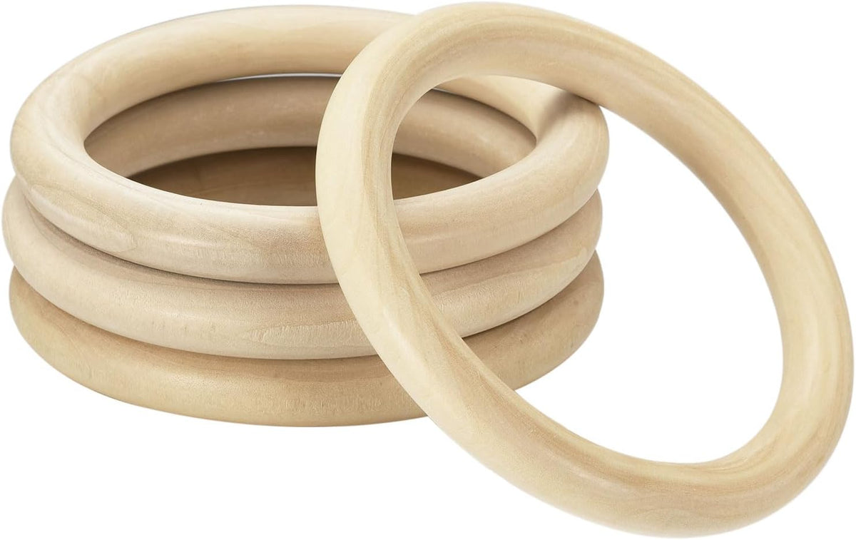 4Pcs Natural Wood Rings, 120mm/3.9inch Unfinished Smooth Macrame Circles Wooden Ring for Crafts DIY Projects Macrame Jewelry Pendant Making (15mm Thick)