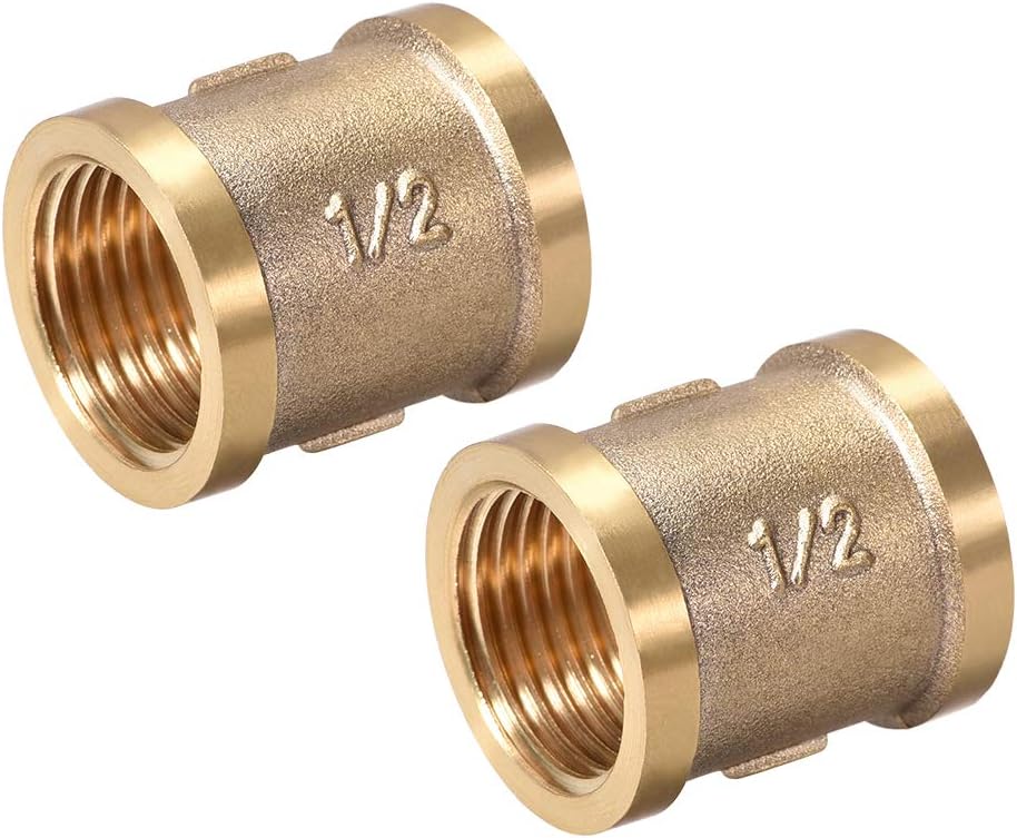 Brass Cast Pipe Fittings Coupling 1/2 X 1/2 G Female Thread Gold Tone 2pcs