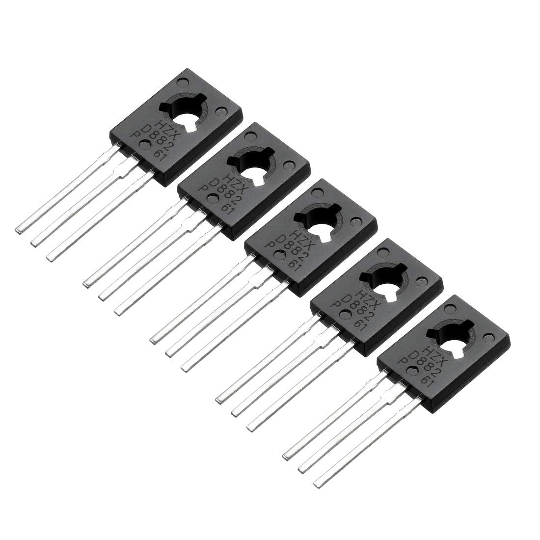 5 Pcs D882 Transistor 3A TO-126 NPN 3 Pins PCB Through Hole Bipolar Transistor 30V 3A 1.25W
