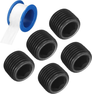 5Pcs NPT 1/8 Carbon Steel Pipe Plug Fitting, Male Internal Hex Thread Socket Pipe Cap, Countersunk Plug for Sealing Pipe Port, Pneumatic Solenoid Valve
