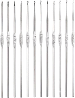 Crochet Hooks Set 0.6-1.9mm Iron Knitting Needles Comfortable Smooth Crochet Needles for DIY Craft Yarn, Silver Tone