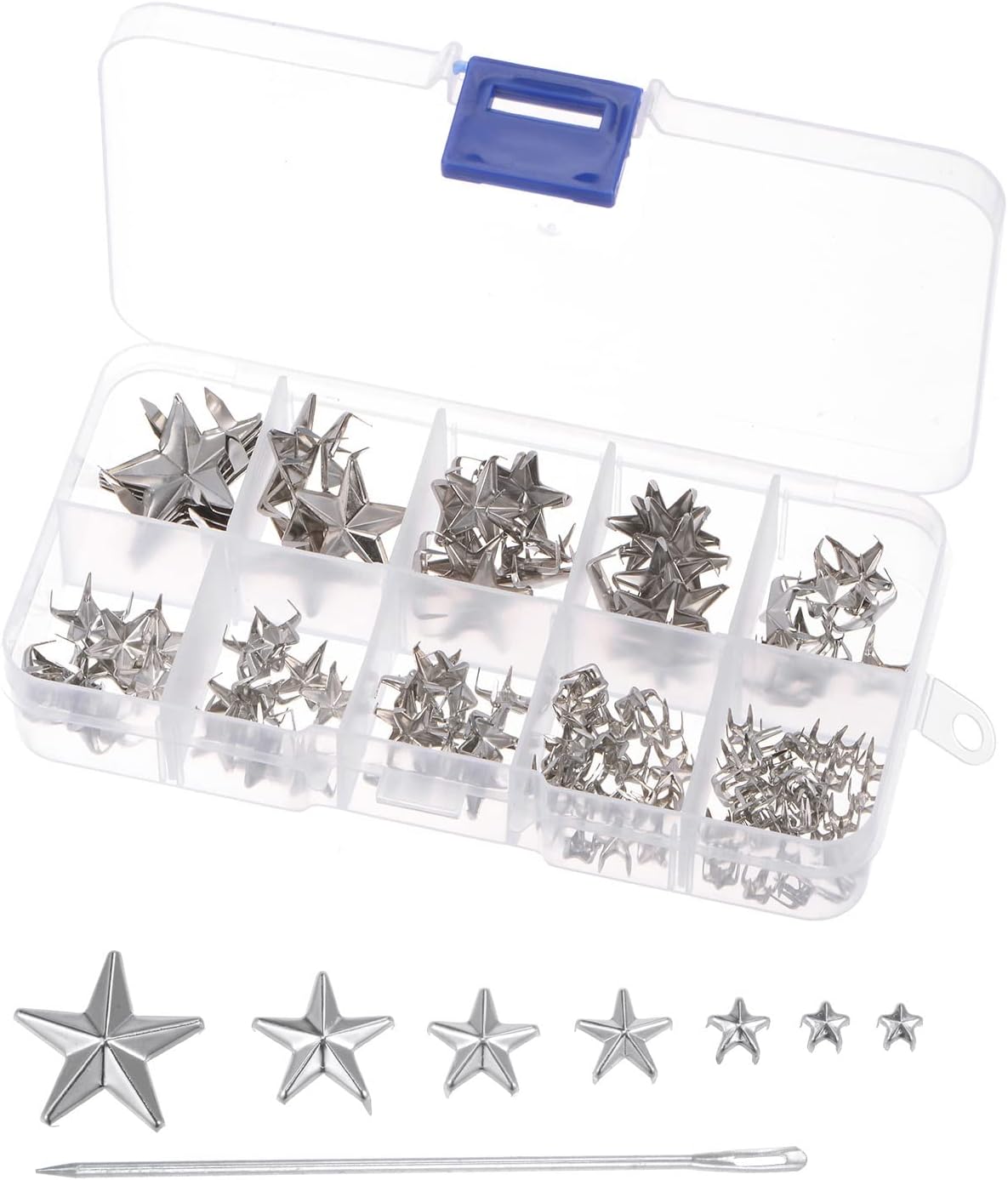 120PCS Metal Star Studs Claw 5-Claw Silver Tone Hand Pressed Punk Studs Claw Beads Rivets Studs Cap Nail Head with Large Eye Needles for DIY Leather Clothing Bag Shoes