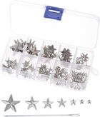 120PCS Metal Star Studs Claw 5-Claw Silver Tone Hand Pressed Punk Studs Claw Beads Rivets Studs Cap Nail Head with Large Eye Needles for DIY Leather Clothing Bag Shoes