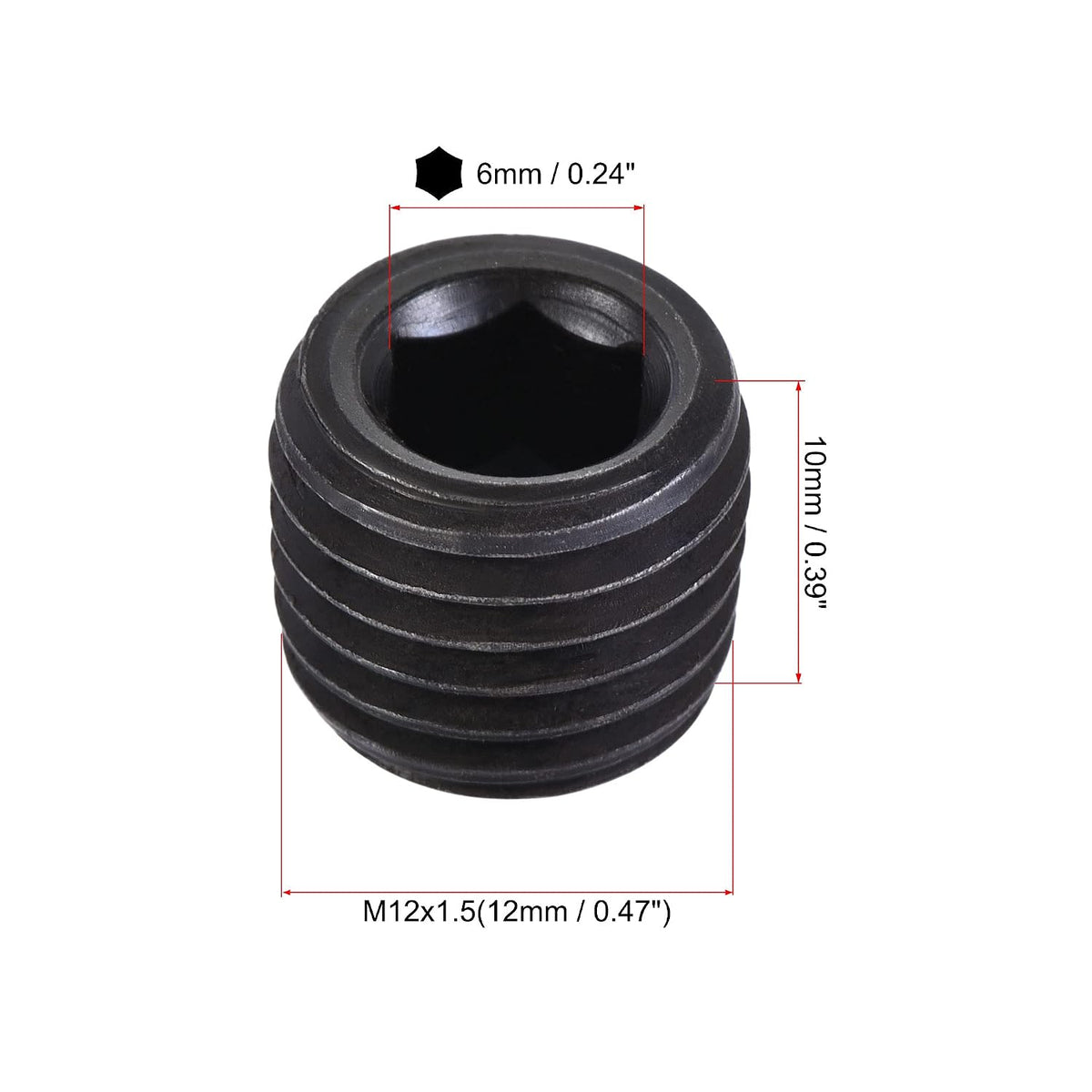 Carbon Steel Internal Hex Thread Socket Pipe Plug, M12x1.5 Male Thread Black Pipe Cap, for Garden Pipe Pneumatic Solenoid Valve, 5Pcs