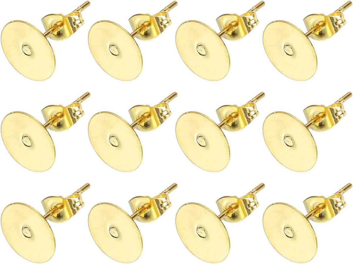 20Pcs Stud Earring Posts, 8mm Stainless Steel Flat Pad Ear Pin with Butterfly Earring Backs for Jewelry DIY Making Findings, Gold