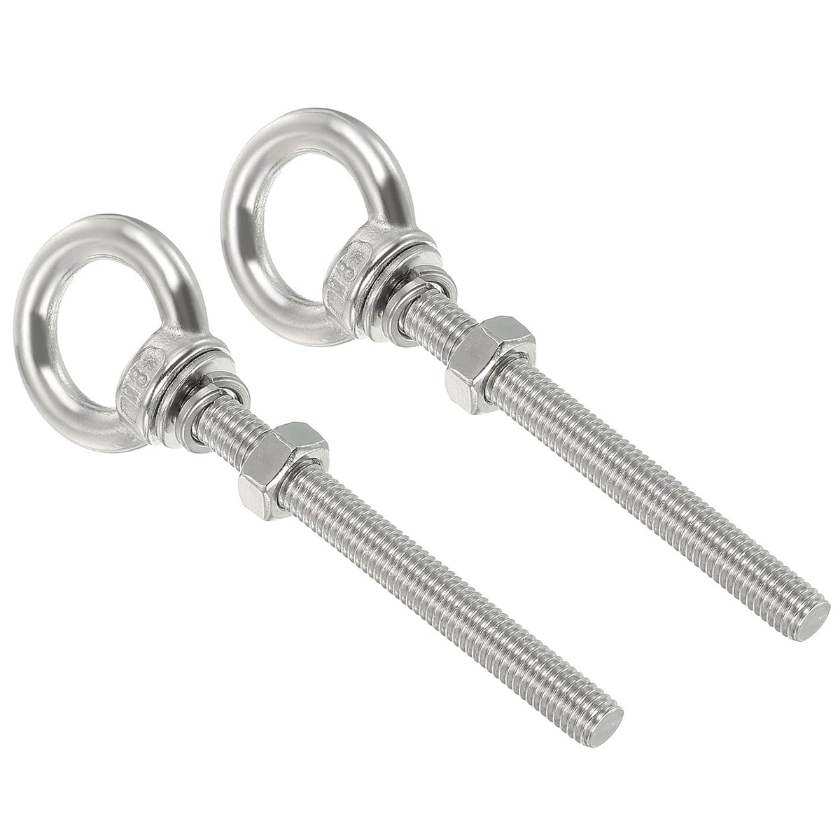 M8x80 5/16"x3.15" Stainless Steel Eye Bolts Threaded Screw Eyebolt Shoulder Ring with Nuts Washers for Lifting Hanging, 2 Set