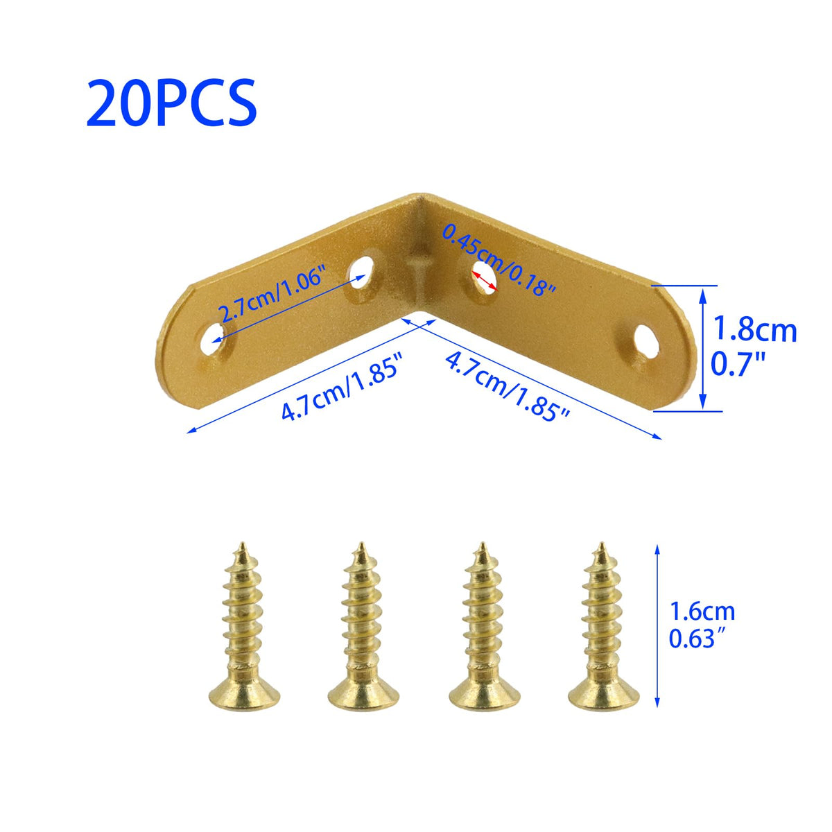LinkMejor 1.85" L Shape Bracket Corner Braces 20PCS,Gold Right Angle Bracket