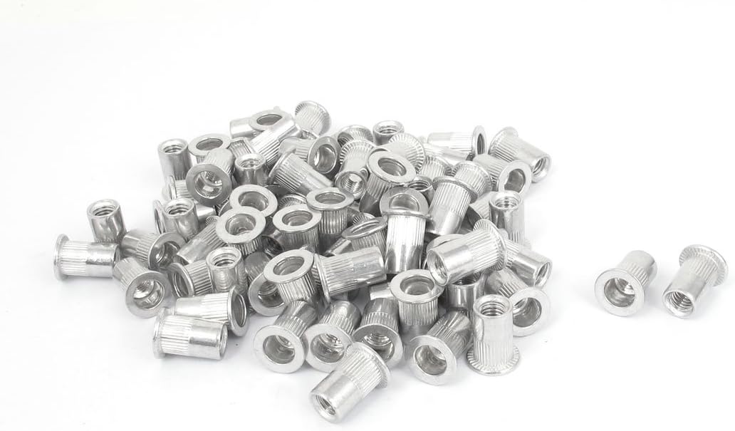 M6x15mm Aluminum Flat Head Ribbed Body Rivet Nuts Insert Nutserts 100pcs