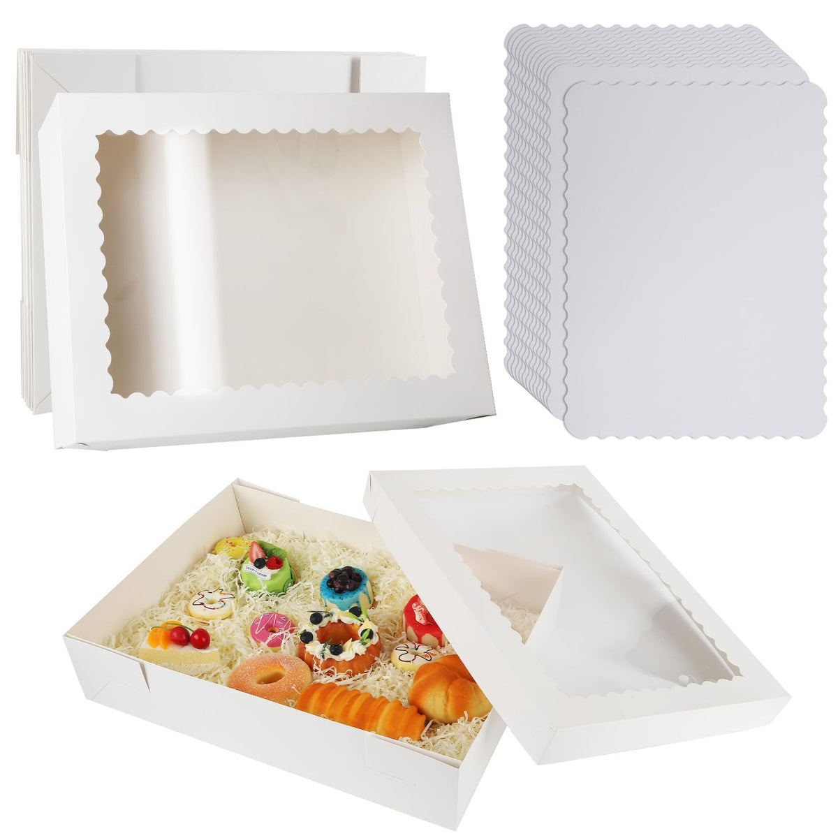 LinkMejor 12 Sets White Bakery Boxes Cake Boxes with Board