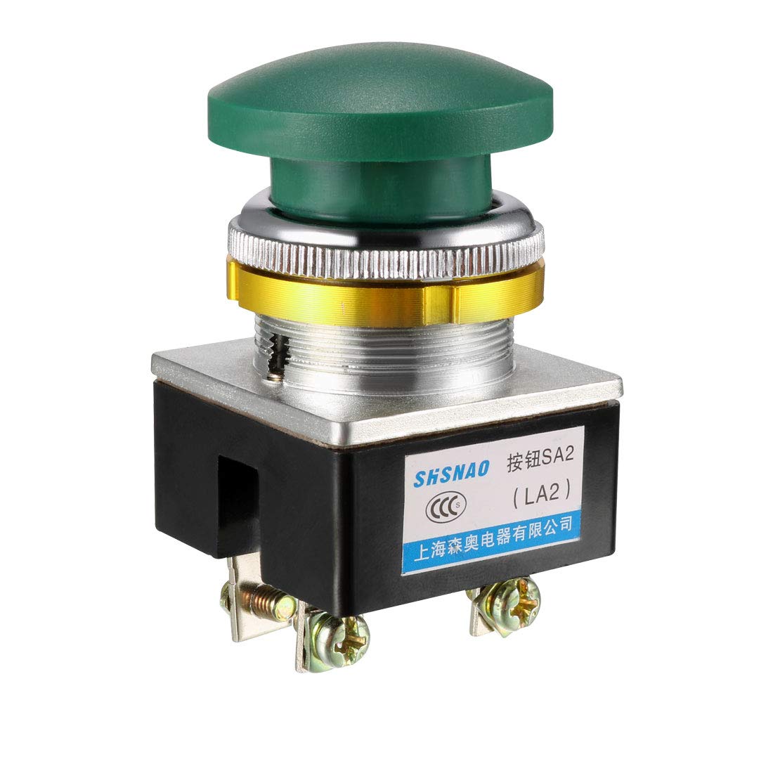 Push Button Switch Green Momentary AC 380V 5A Mushroom Head Pushbutton Switches 30mm Panel Mount
