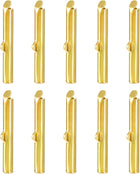 10Pcs Slide on End Clasps, 35mm Tube Ball Bead Slider Crimp Ends for Multi-Strand DIY Craft Making, Gold Tone