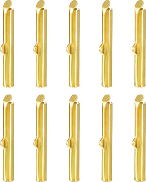 10Pcs Slide on End Clasps, 35mm Tube Ball Bead Slider Crimp Ends for Multi-Strand DIY Craft Making, Gold Tone