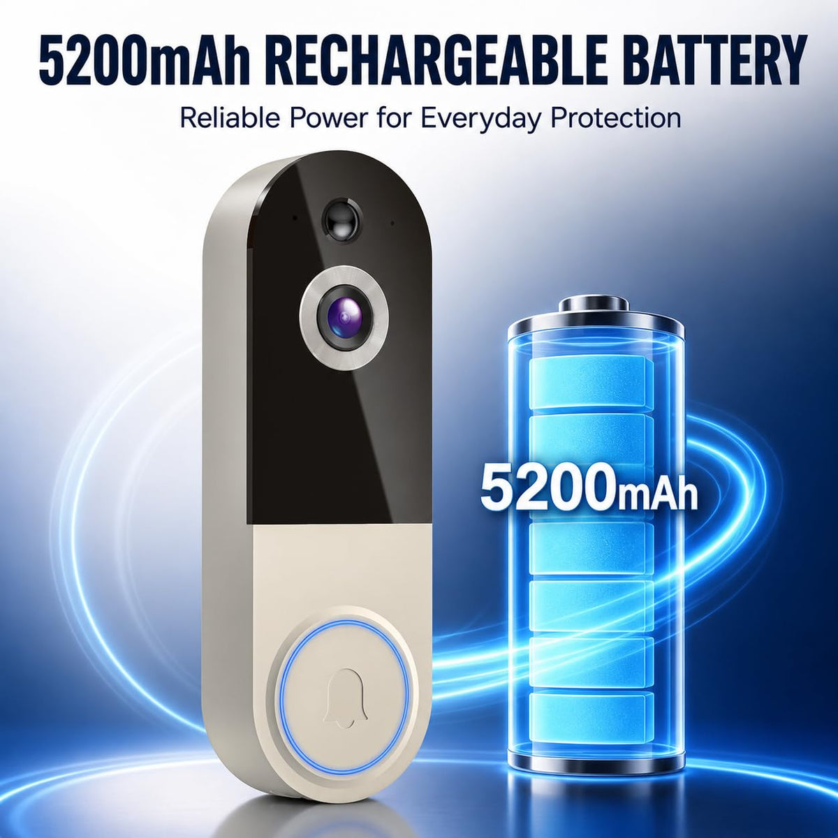 Buzzer vidéo sans fil avec récepteur, alimenté par batterie 1080P