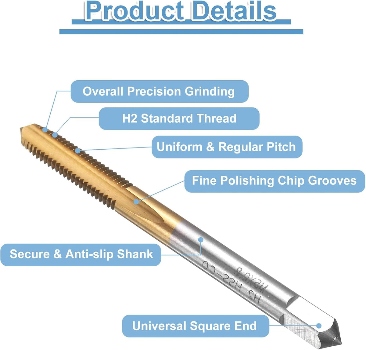 4pcs Straight Flute Thread Tap, M1 x 0.25 Metric Titanium Coated Screw Threading Tapping Tool Thread Milling Machine Taps, M35 High Speed Steel with Cobalt