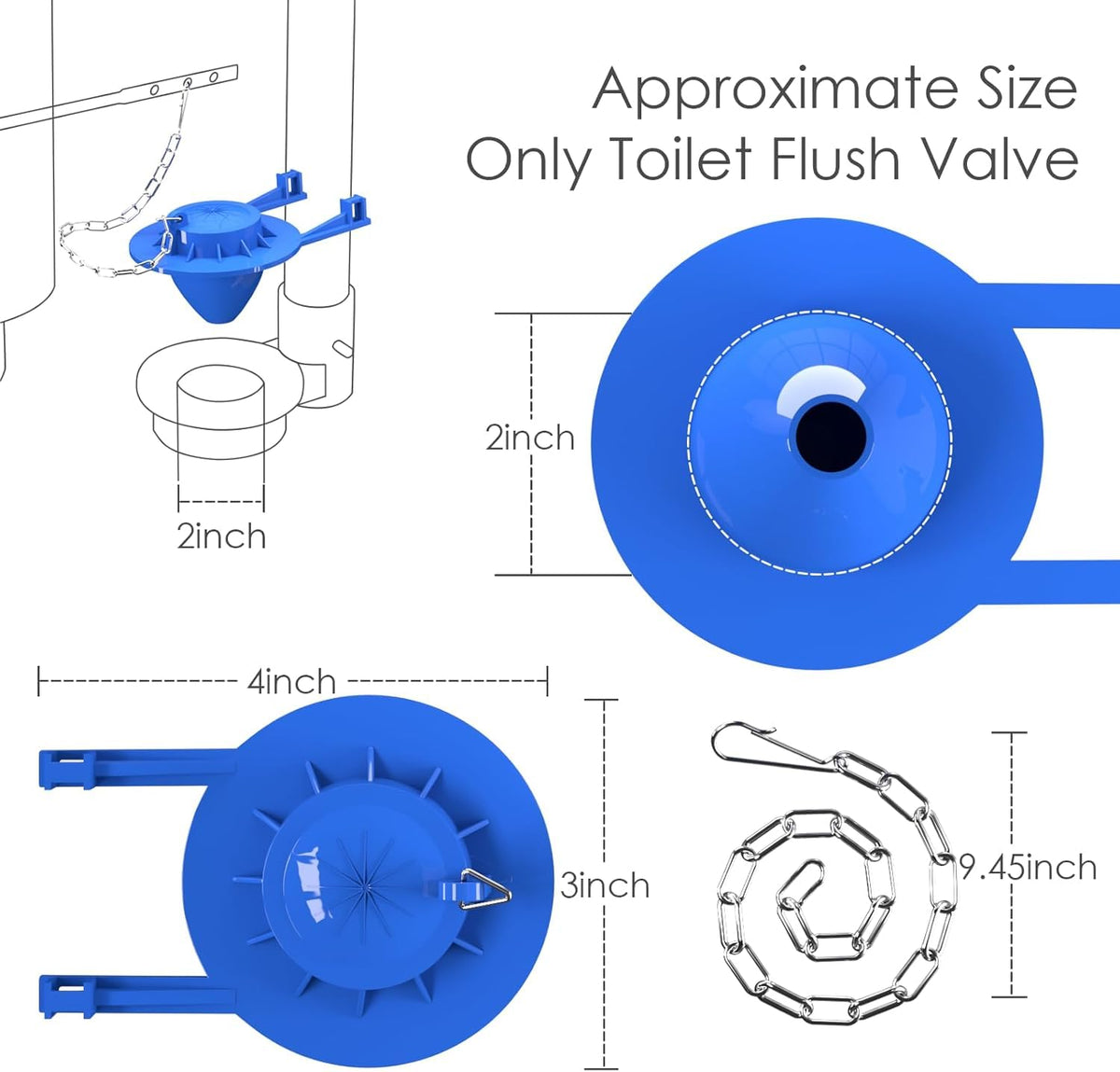 2-Pack Universeel 2" Toilet Flapper Vervangingsset - Duurzaam Rubber & RVS Ketting (Blauw)