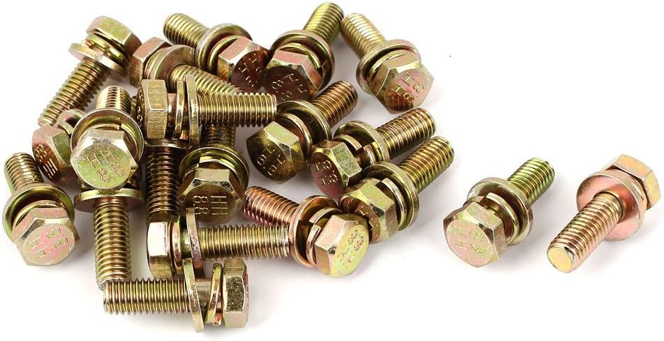 M8x25mm 8.8 Grade Yellow Zinc Plated Hex Head Bolt 20pcs w Washer