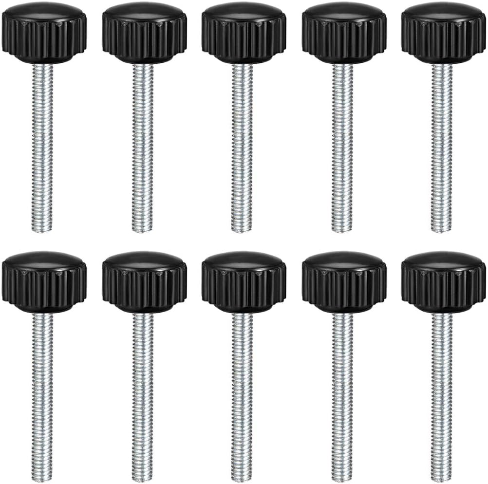 M4 x 35mm Metric Male Thread Knurled Clamping Knobs Grip Thumb Screw on Type Hand Clamping Handle Bolt with Plastic Knobs Black 10 Pcs