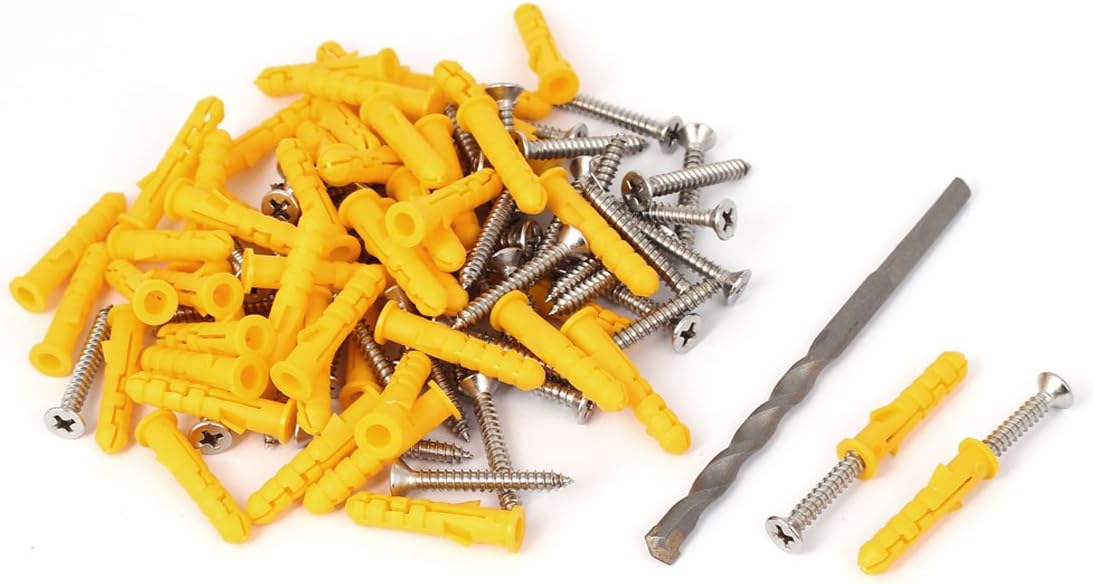 50 Sets M6x30mm Wall Expansion Plug Phillips Flat Head Screws w Drill Bit