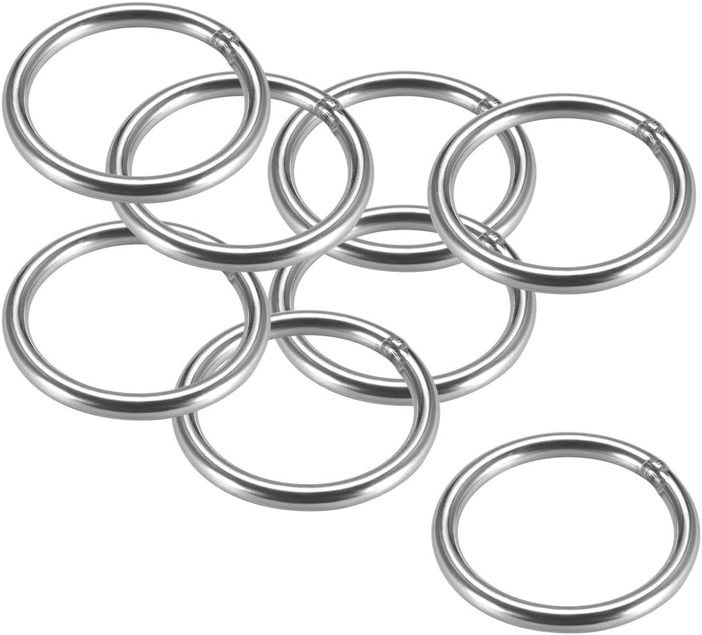201 Stainless Steel O Ring 60mm(2.36") Outer Diameter 6mm Thickness Strapping Welded Round Rings 8pcs