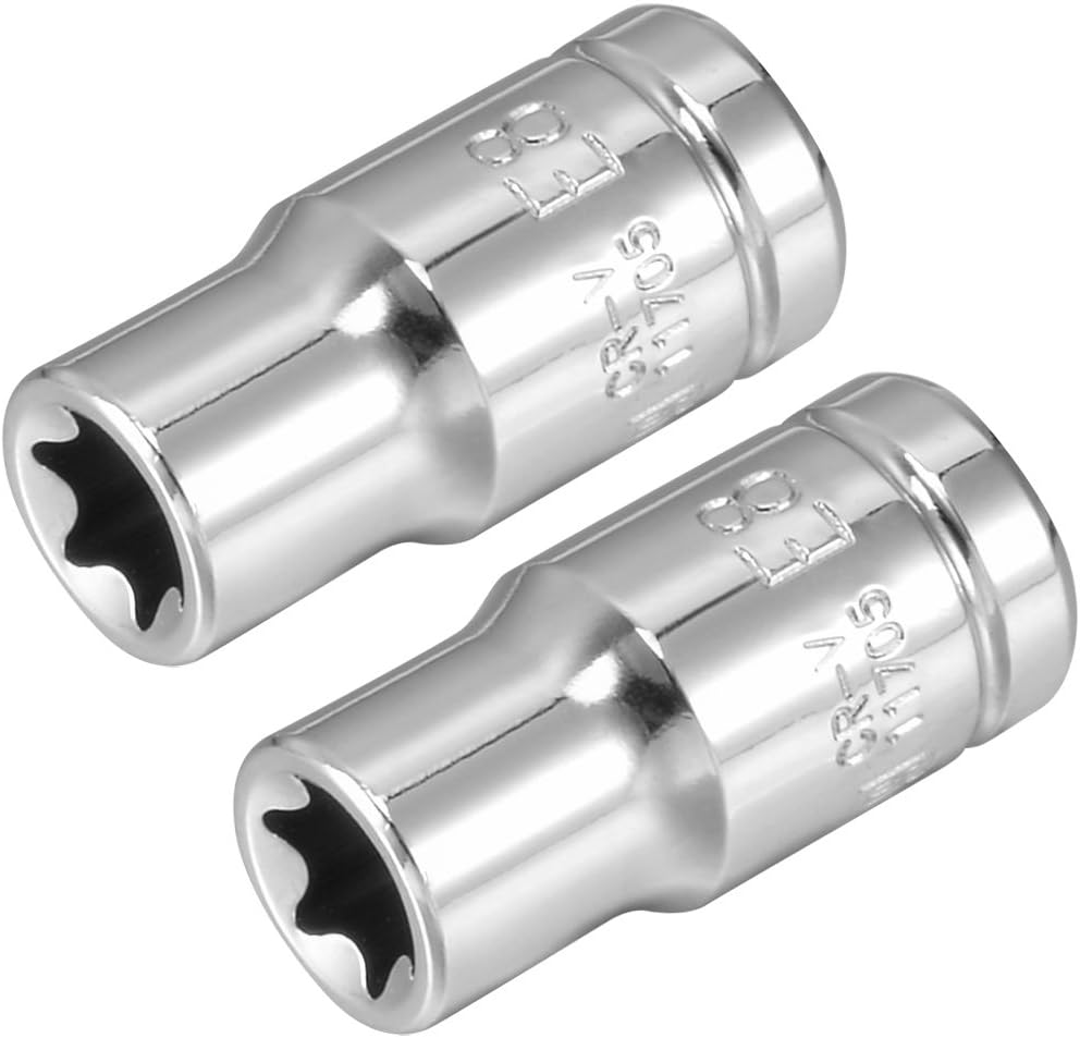 2Pcs 1/4-inch Drive E8 Externe Torx Diepe Sockets, Cr-V Staal