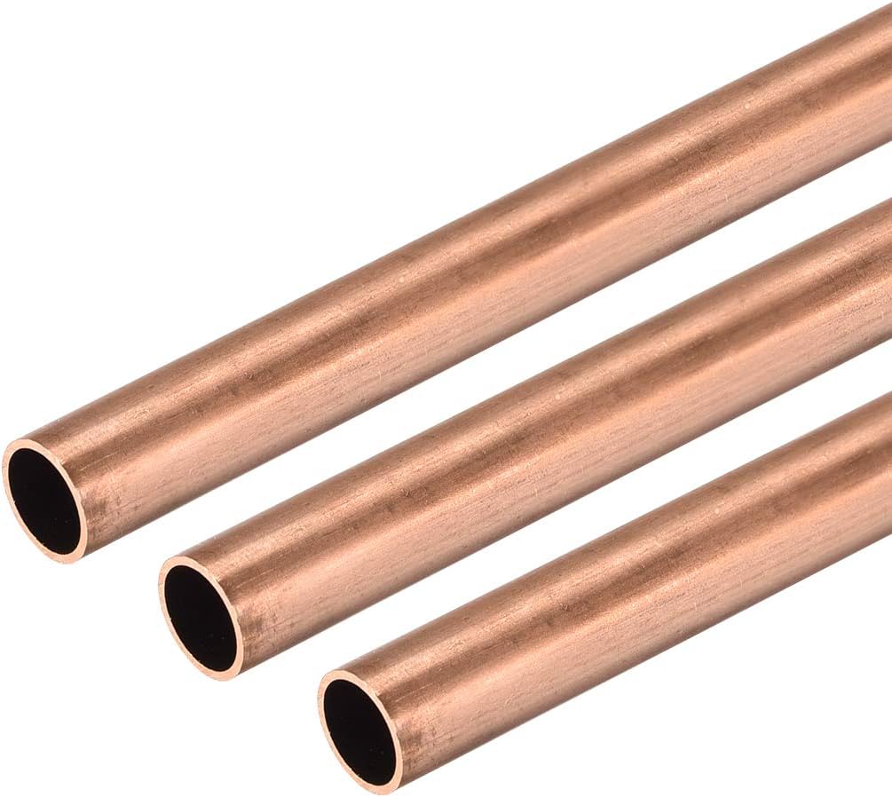 Copper Round Tube, 7mm OD 0.5mm Wall Thickness 300mm Long Straight Pipe Tubing 3 Pcs