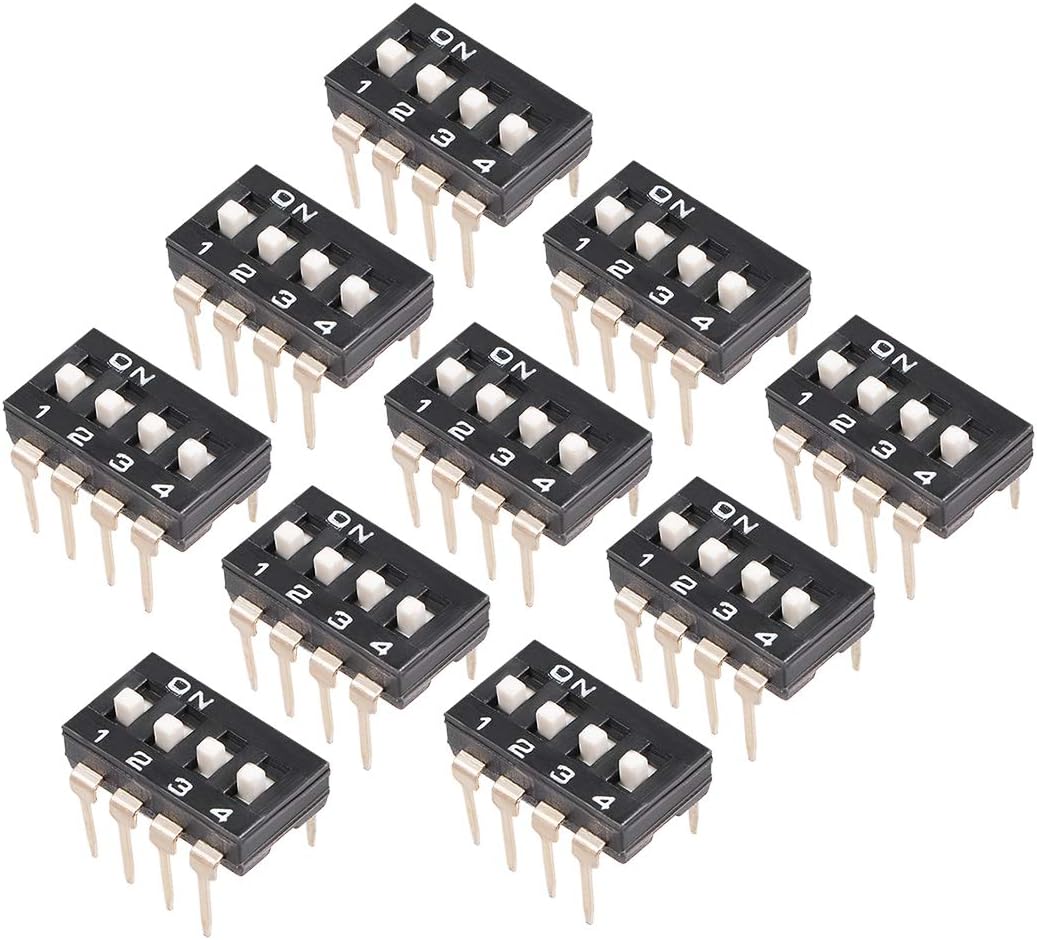 10 Pcs Black DIP Switch 1 2 3 4 Positions 2.54mm Pitch for Circuit Breadboards PCB