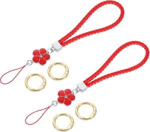 2Pcs mankiety na nadgarstek, 4.7" skórzana pasków kluczowych z zawieszką z kwiatem dla etui na klucze komórkowe portfel akcesoria, czerwony
