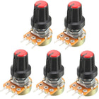 5Pcs 100K Ohm Variable Resistors Single Turn Rotary Carbon Film Taper Potentiometer with Knobs