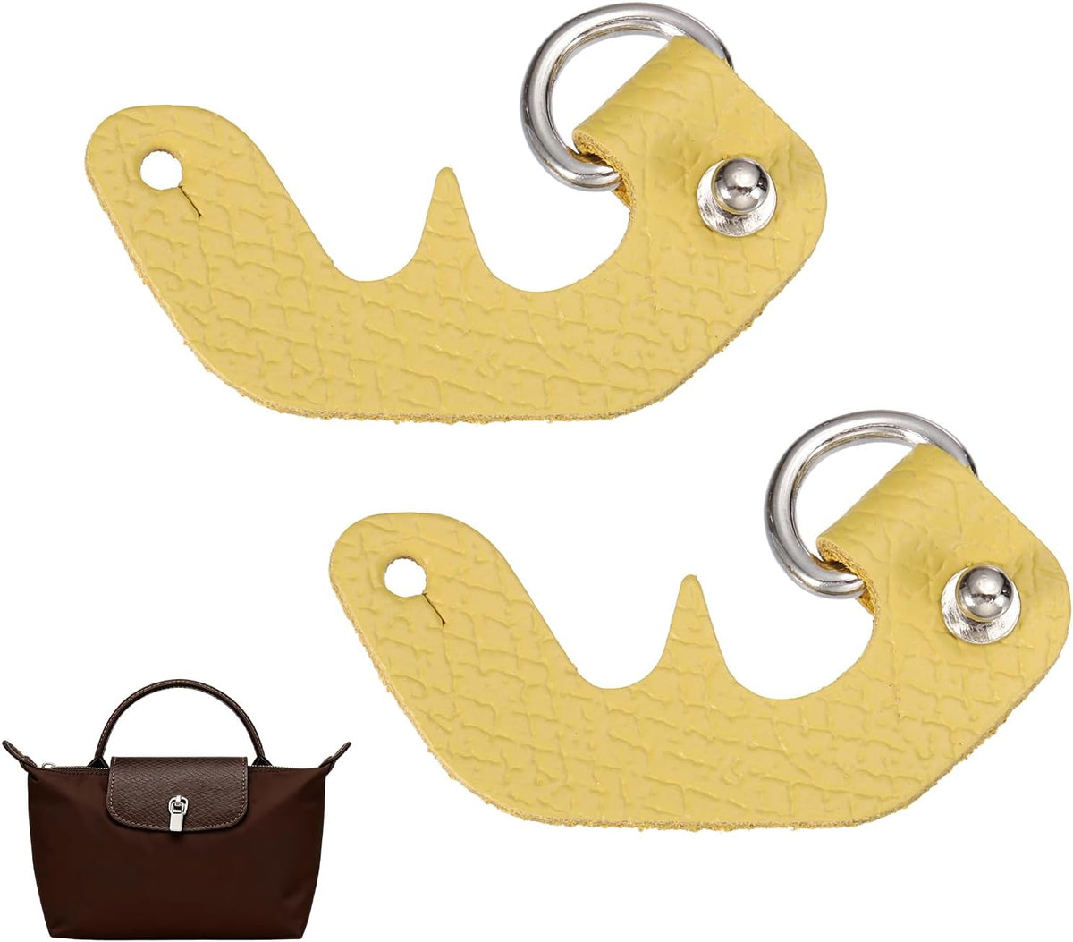 2 Pcs Purse Straps Buckle Replacement, Punch-Free Leather Strap Crossbody Handbag Shoulder Strap Conversion Kit for Mini Pouch, Handcrafted Bag Accessory, (Yellow)