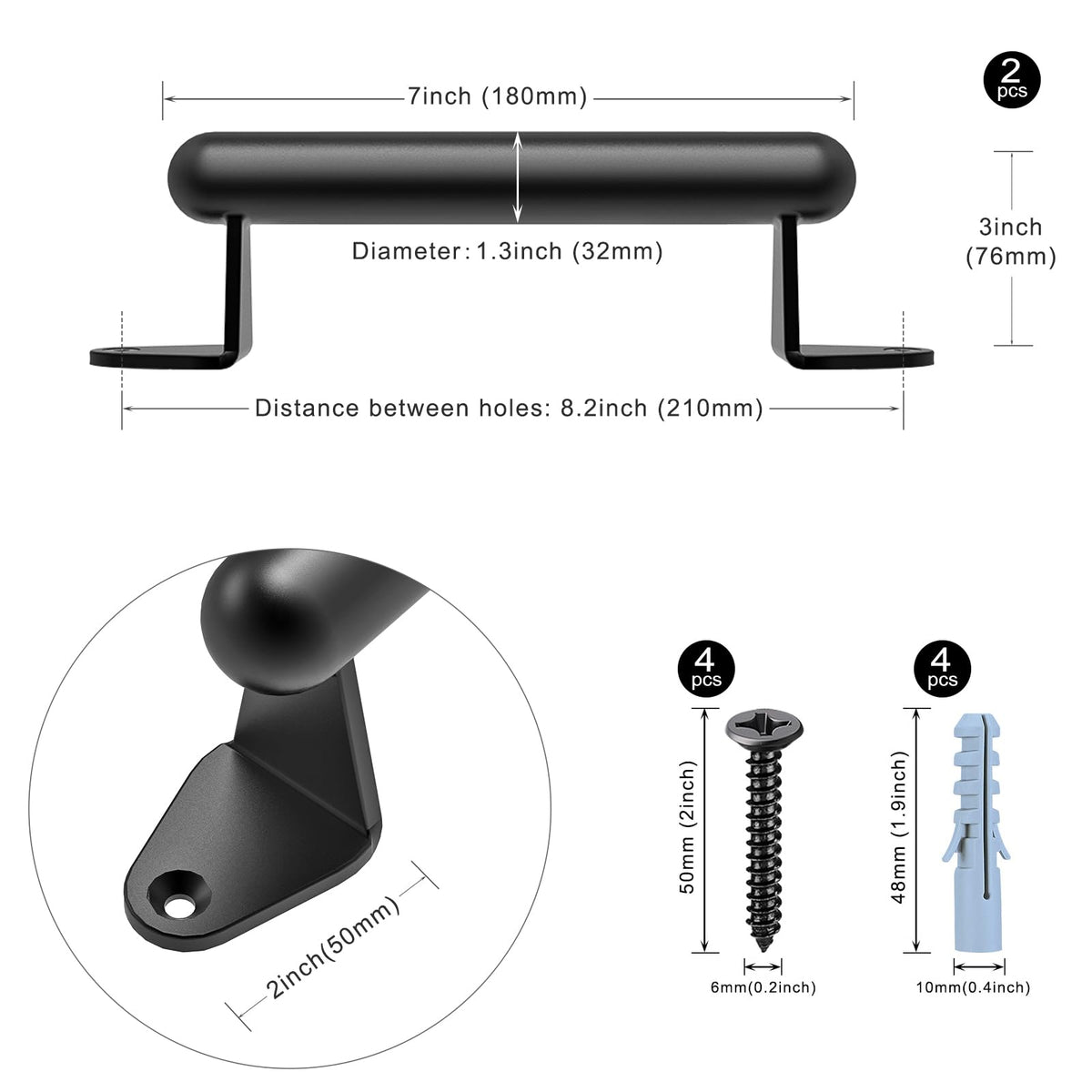 LinkMejor 7 Polegada Puxador de Porta de Fábrica, Puxador de Porta de Metal de Alta Resistência