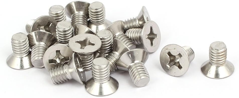 M6x10mm 316 Stainless Steel Phillips Socket Flat Head Machine Screws 20pcs